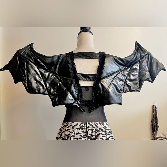 Vintage Y2K Super Low Fat Vinyl Bat Wings Halloween Costume with Lace Ties - Picture 2 of 13